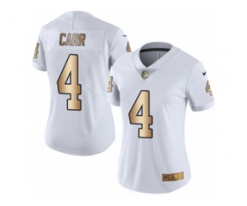 Women's Nike Oakland Raiders #4 Derek Carr Limited White Gold Rush NFL Jersey