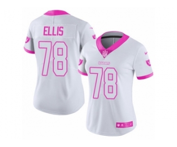 Women's Nike Oakland Raiders #78 Justin Ellis Limited White Pink Rush Fashion NFL Jersey