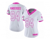 Women's Nike Oakland Raiders #94 Eddie Vanderdoes Limited White Pink Rush Fashion NFL Jersey