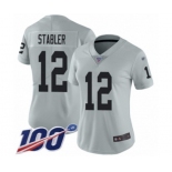 Women's Oakland Raiders #12 Kenny Stabler Limited Silver Inverted Legend 100th Season Football Jersey