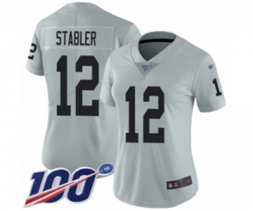 Women's Oakland Raiders #12 Kenny Stabler Limited Silver Inverted Legend 100th Season Football Jersey