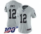 Women's Oakland Raiders #12 Zay Jones Limited Silver Inverted Legend 100th Season Football Jersey