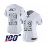 Women's Oakland Raiders #12 Zay Jones Limited White Rush Vapor Untouchable 100th Season Football Jersey