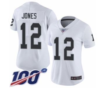 Women's Oakland Raiders #12 Zay Jones White Vapor Untouchable Limited Player 100th Season Football Jersey