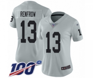 Women's Oakland Raiders #13 Hunter Renfrow Limited Silver Inverted Legend 100th Season Football Jersey