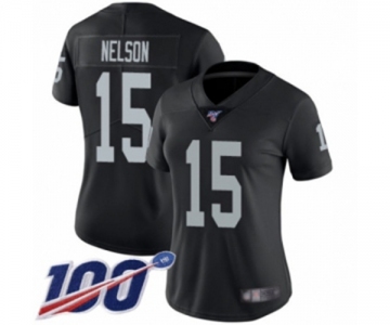 Women's Oakland Raiders #15 J. Nelson Black Team Color Vapor Untouchable Limited Player 100th Season Football Jersey