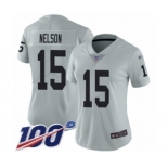 Women's Oakland Raiders #15 J. Nelson Limited Silver Inverted Legend 100th Season Football Jersey