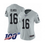 Women's Oakland Raiders #16 George Blanda Limited Silver Inverted Legend 100th Season Football Jersey