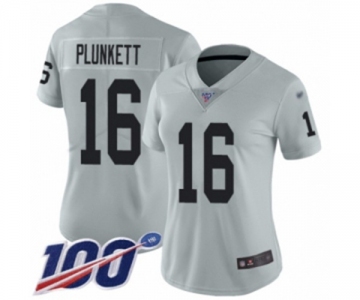 Women's Oakland Raiders #16 Jim Plunkett Limited Silver Inverted Legend 100th Season Football Jersey