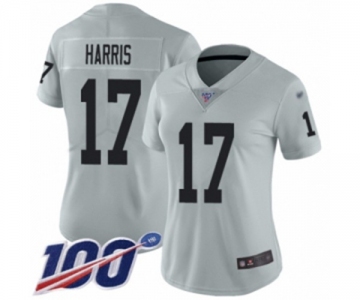 Women's Oakland Raiders #17 Dwayne Harris Limited Silver Inverted Legend 100th Season Football Jersey