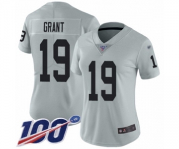 Women's Oakland Raiders #19 Ryan Grant Limited Silver Inverted Legend 100th Season Football Jersey