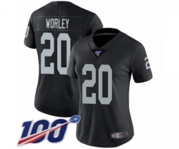 Women's Oakland Raiders #20 Daryl Worley Black Team Color Vapor Untouchable Limited Player 100th Season Football Jersey