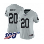 Women's Oakland Raiders #20 Daryl Worley Limited Silver Inverted Legend 100th Season Football Jersey