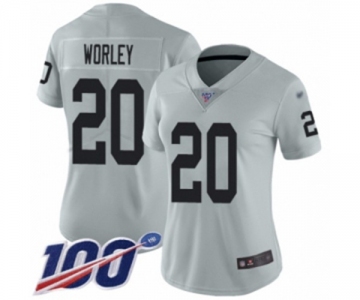 Women's Oakland Raiders #20 Daryl Worley Limited Silver Inverted Legend 100th Season Football Jersey