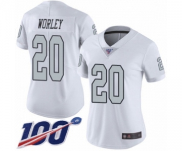 Women's Oakland Raiders #20 Daryl Worley Limited White Rush Vapor Untouchable 100th Season Football Jersey