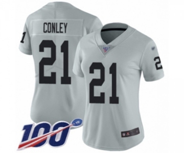 Women's Oakland Raiders #21 Gareon Conley Limited Silver Inverted Legend 100th Season Football Jersey