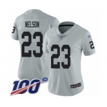 Women's Oakland Raiders #23 Nick Nelson Limited Silver Inverted Legend 100th Season Football Jersey