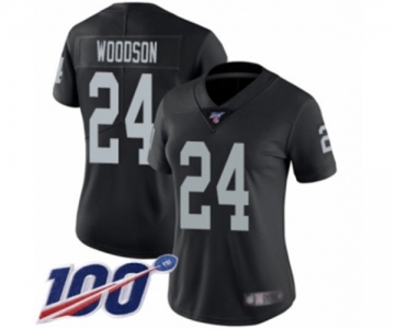 Women's Oakland Raiders #24 Charles Woodson Black Team Color Vapor Untouchable Limited Player 100th Season Football Jersey