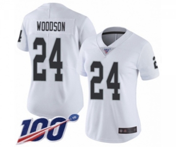 Women's Oakland Raiders #24 Charles Woodson White Vapor Untouchable Limited Player 100th Season Football Jersey