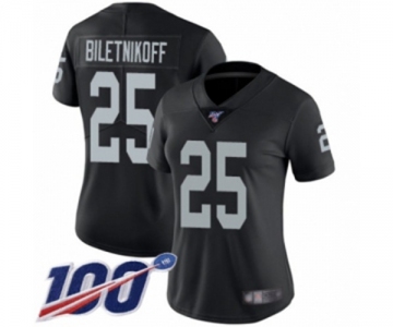 Women's Oakland Raiders #25 Fred Biletnikoff Black Team Color Vapor Untouchable Limited Player 100th Season Football Jersey