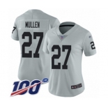 Women's Oakland Raiders #27 Trayvon Mullen Limited Silver Inverted Legend 100th Season Football Jersey