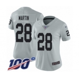 Women's Oakland Raiders #28 Doug Martin Limited Silver Inverted Legend 100th Season Football Jersey