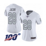 Women's Oakland Raiders #28 Josh Jacobs Limited White Rush Vapor Untouchable 100th Season Football Jersey