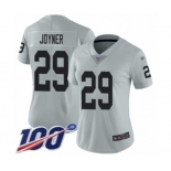 Women's Oakland Raiders #29 Lamarcus Joyner Limited Silver Inverted Legend 100th Season Football Jersey