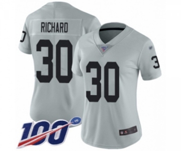 Women's Oakland Raiders #30 Jalen Richard Limited Silver Inverted Legend 100th Season Football Jersey