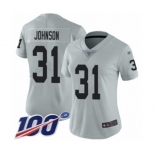 Women's Oakland Raiders #31 Isaiah Johnson Limited Silver Inverted Legend 100th Season Football Jersey