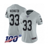 Women's Oakland Raiders #33 DeAndre Washington Limited Silver Inverted Legend 100th Season Football Jersey