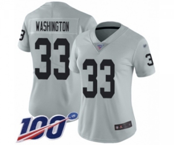 Women's Oakland Raiders #33 DeAndre Washington Limited Silver Inverted Legend 100th Season Football Jersey