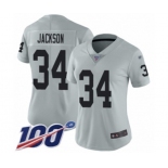 Women's Oakland Raiders #34 Bo Jackson Limited Silver Inverted Legend 100th Season Football Jerse