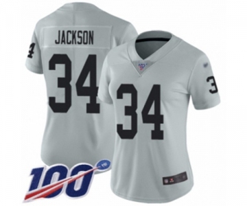 Women's Oakland Raiders #34 Bo Jackson Limited Silver Inverted Legend 100th Season Football Jerse