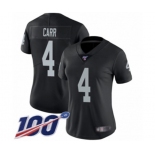 Women's Oakland Raiders #4 Derek Carr Black Team Color Vapor Untouchable Limited Player 100th Season Football Jersey