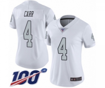 Women's Oakland Raiders #4 Derek Carr Limited White Rush Vapor Untouchable 100th Season Football Jersey