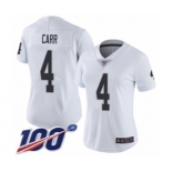 Women's Oakland Raiders #4 Derek Carr White Vapor Untouchable Limited Player 100th Season Football Jersey