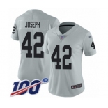 Women's Oakland Raiders #42 Karl Joseph Limited Silver Inverted Legend 100th Season Football Jersey