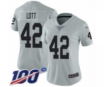 Women's Oakland Raiders #42 Ronnie Lott Limited Silver Inverted Legend 100th Season Football Jersey