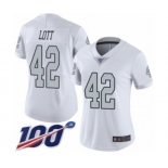 Women's Oakland Raiders #42 Ronnie Lott Limited White Rush Vapor Untouchable 100th Season Football Jersey