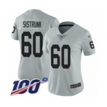 Women's Oakland Raiders #60 Otis Sistrunk Limited Silver Inverted Legend 100th Season Football Jersey