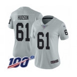 Women's Oakland Raiders #61 Rodney Hudson Limited Silver Inverted Legend 100th Season Football Jersey