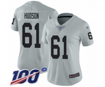 Women's Oakland Raiders #61 Rodney Hudson Limited Silver Inverted Legend 100th Season Football Jersey