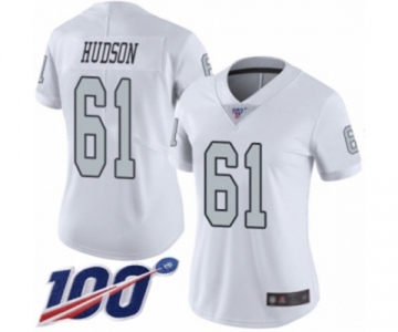 Women's Oakland Raiders #61 Rodney Hudson Limited White Rush Vapor Untouchable 100th Season Football Jersey