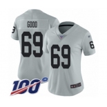 Women's Oakland Raiders #69 Denzelle Good Limited Silver Inverted Legend 100th Season Football Jersey