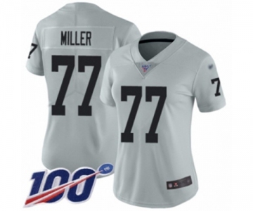 Women's Oakland Raiders #77 Kolton Miller Limited Silver Inverted Legend 100th Season Football Jersey