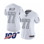 Women's Oakland Raiders #77 Kolton Miller Limited White Rush Vapor Untouchable 100th Season Football Jersey