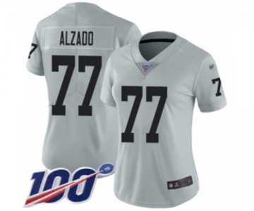 Women's Oakland Raiders #77 Lyle Alzado Limited Silver Inverted Legend 100th Season Football Jersey