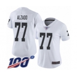 Women's Oakland Raiders #77 Lyle Alzado White Vapor Untouchable Limited Player 100th Season Football Jersey