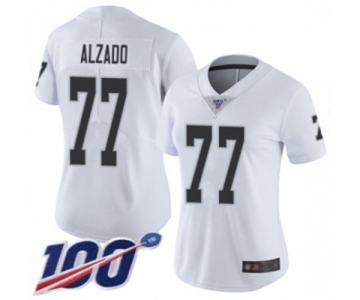 Women's Oakland Raiders #77 Lyle Alzado White Vapor Untouchable Limited Player 100th Season Football Jersey